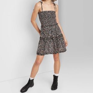 Floral Print Short Sleeve Smocked Tiered Dress